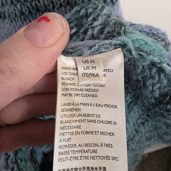 Free People Blue Candy Stripe‎ Cowl Neck Wool Alpaca Tunic Sweater Size Medium - Picture 11 of 14